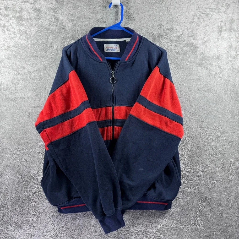 Vintage Winners Cup Jacket Mens Large Navy Blue Red Zip Up RN 13711
